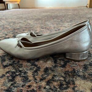 Aeyde silver square-toe leather ballerina shoes (size 40)